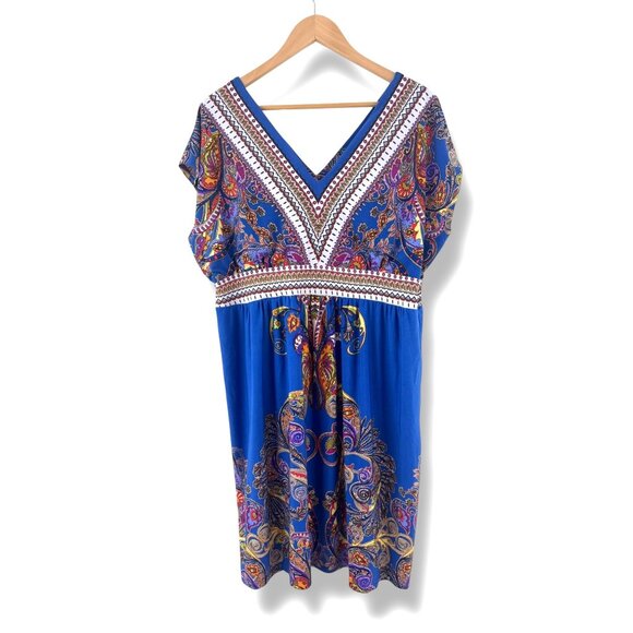 Kiara Blue Paisley Print V-Neck Dress‎ Size XXL 2X 18 20 Plus Sz Summer Vacation - Picture 6 of 6